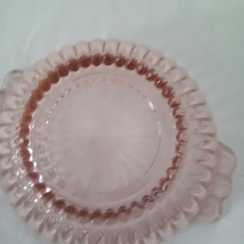 Vintage Pink Depression Glass Ribbed Bowl with Scalloped Handles 7 Inch